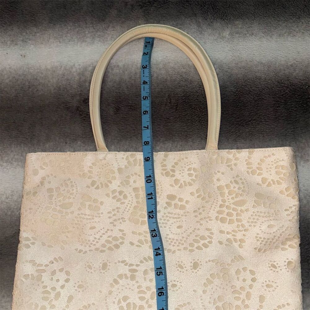 Nordstrom Cream Laser Cut Lace Pattern Faux Suede / Nylon Tote Bag - Picture 5 of 6